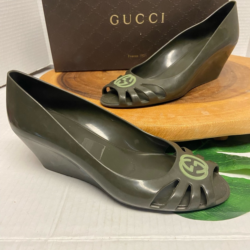 Gucci Green Jelly Wedges